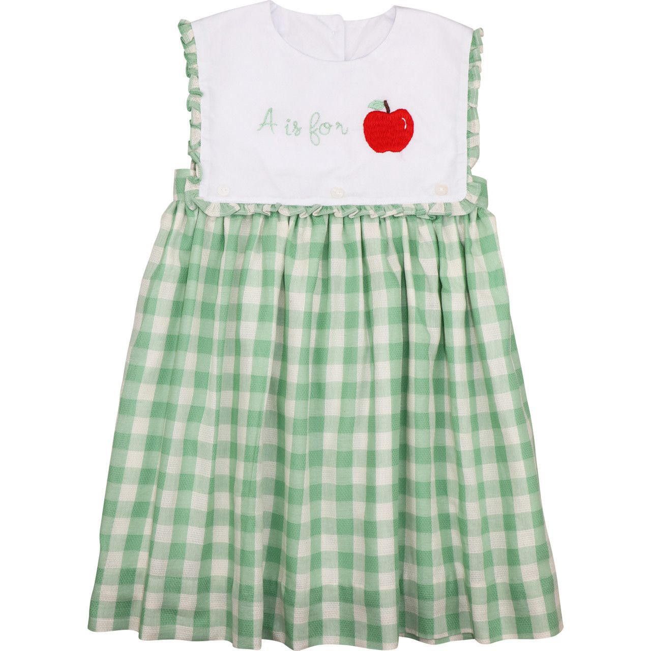 Green Check "A Is For Apple" Dress