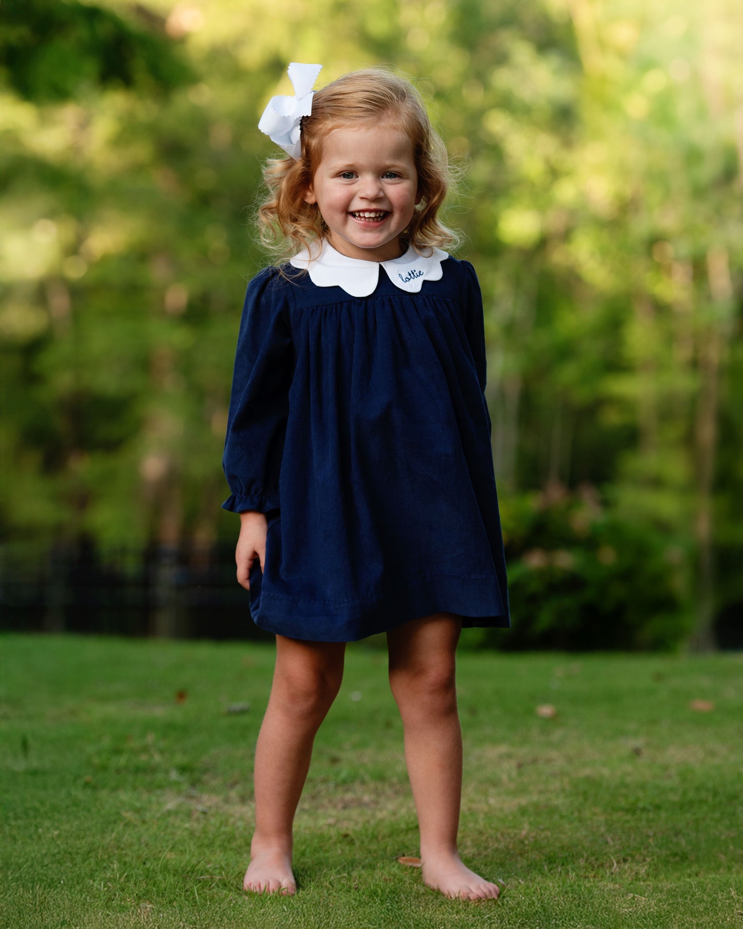 Navy Corduroy Scalloped Collar Dress