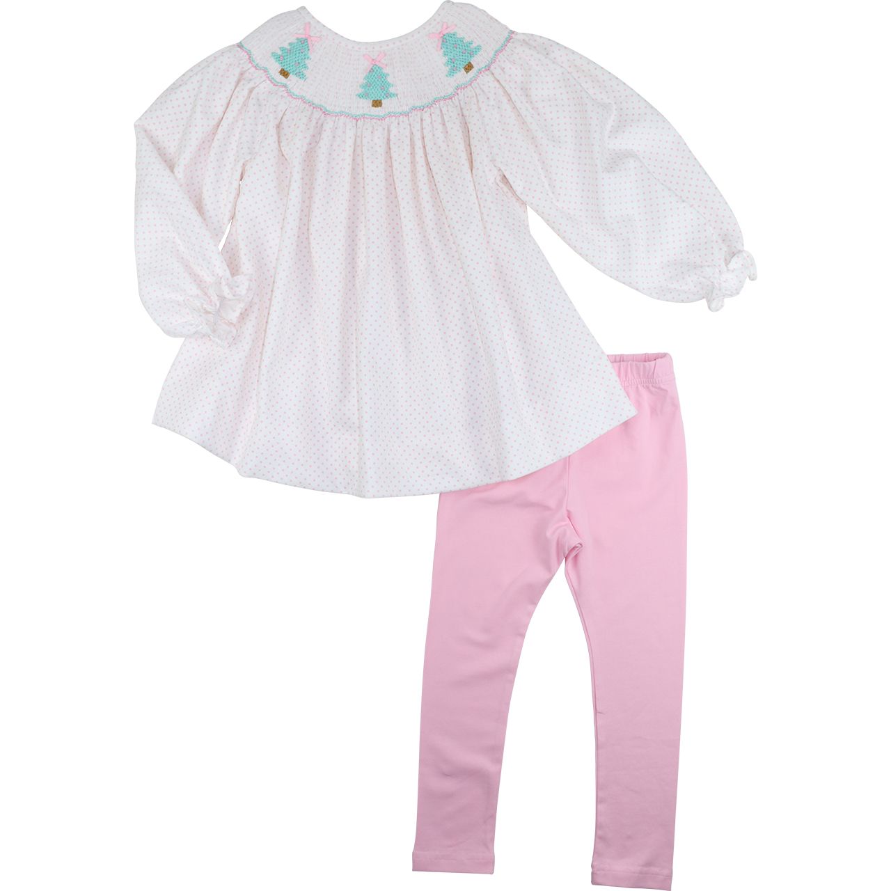 Pink Dot Corduroy Smocked Christmas Tree Legging Set