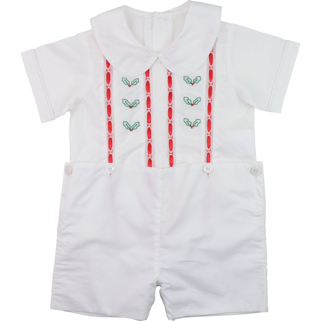 Red And Green Embroidered Holly Heirloom Button On