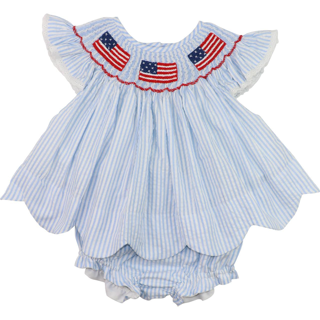 seersucker smocked flags diaper set