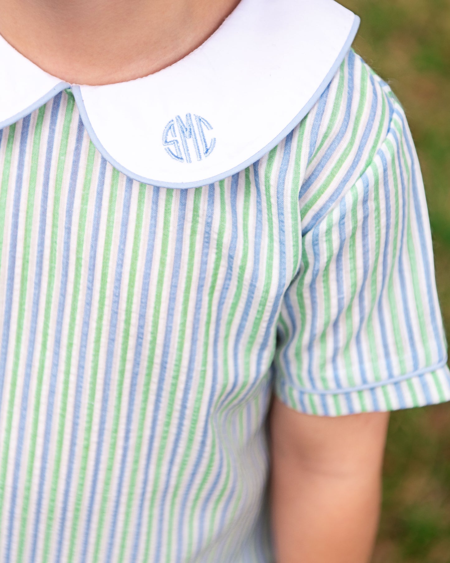 Blue And Green Seersucker Short Set