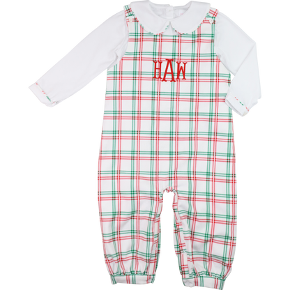 Green And Red Plaid Long Romper Set