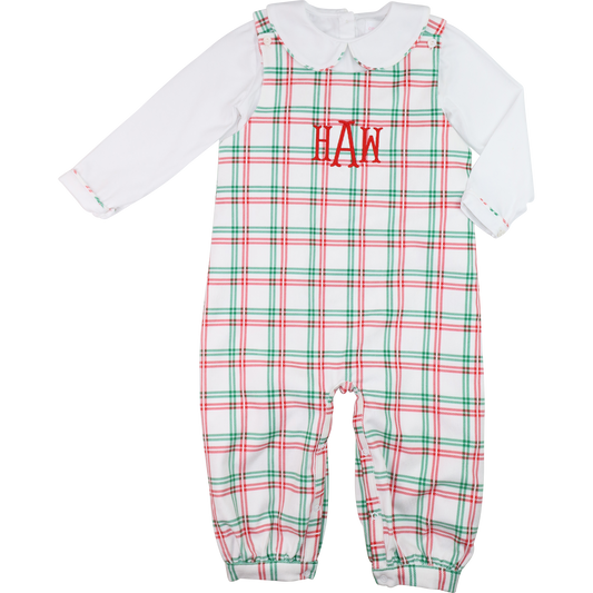 Green And Red Plaid Long Romper Set