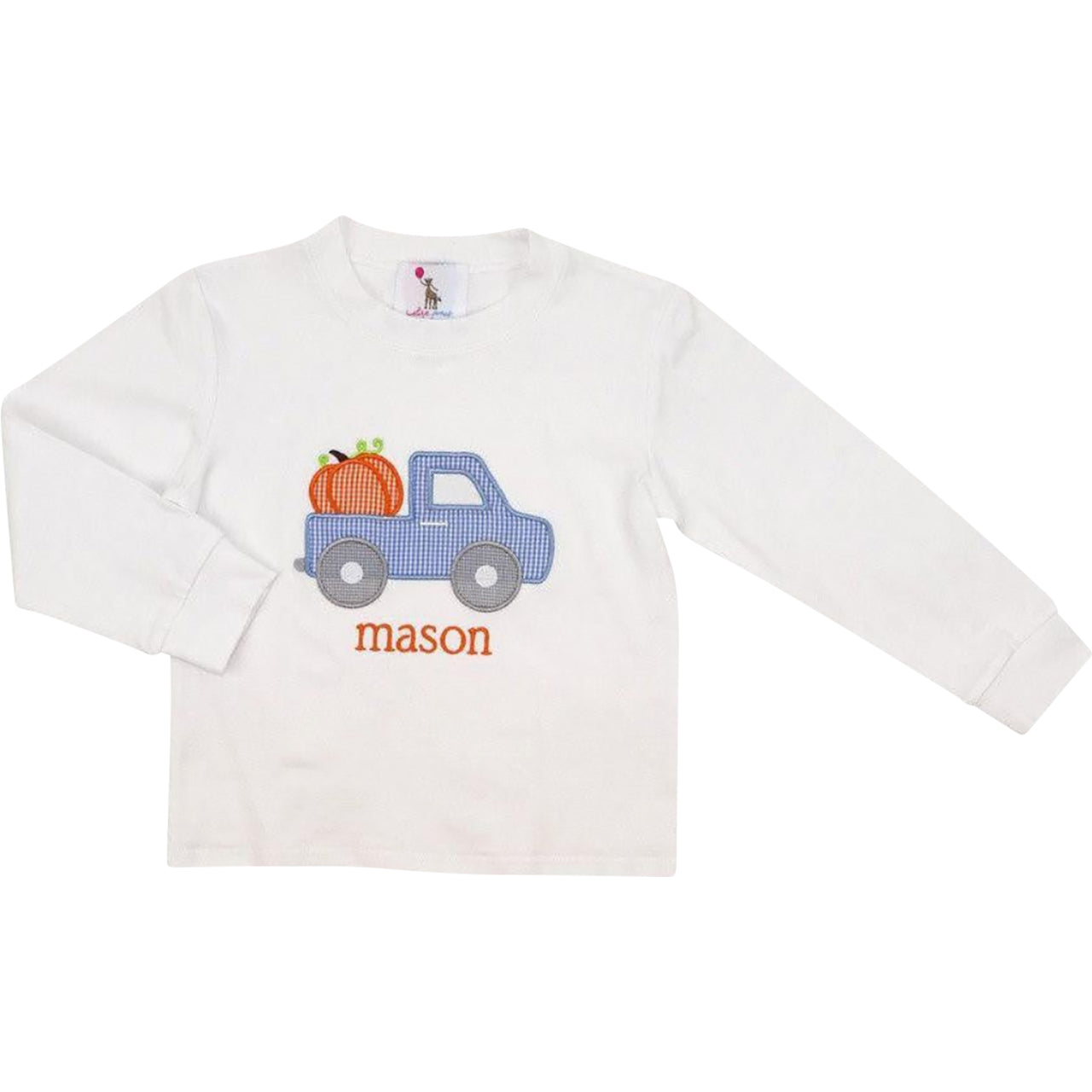 White Knit Applique Pumpkin And Truck Shirt