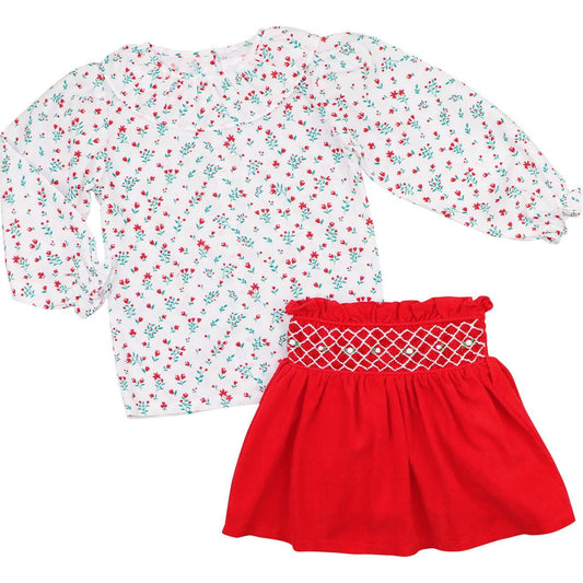 Holiday Floral Smocked Skirt Set