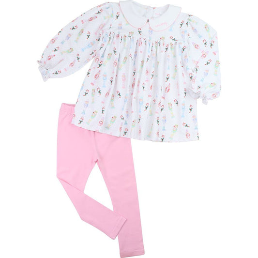 Pink Knit Nutcracker And Candy Cane Legging Set