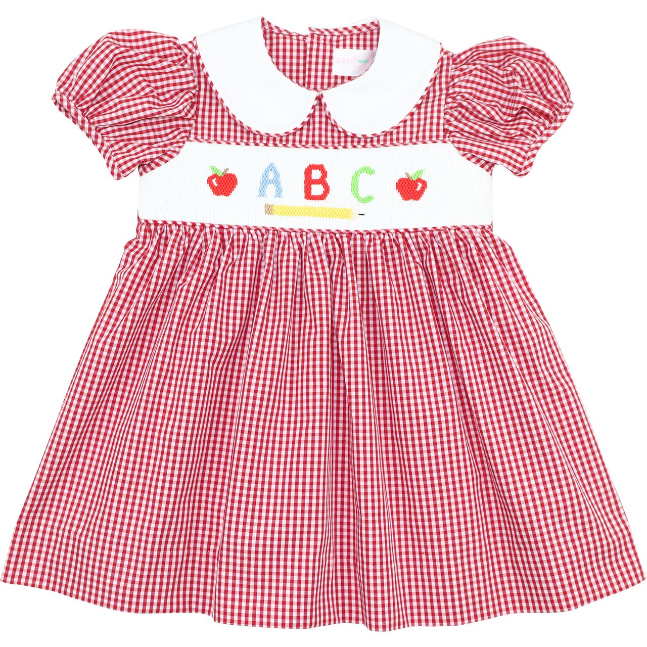 Red Gingham Smocked ABC Dress