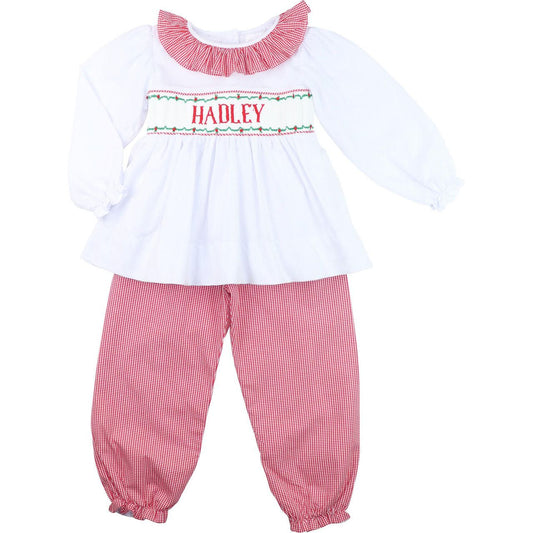 White Corduroy Custom Smocked Pant Set