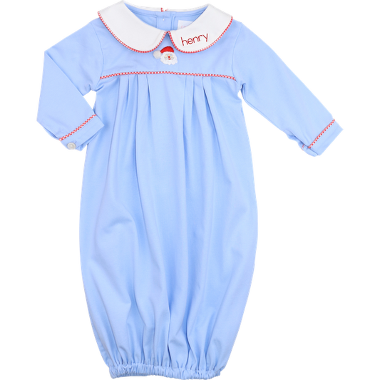 Blue Knit Embroidered Santa Baby Gown