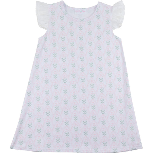 Pink And Green Flower Print Knit Dress