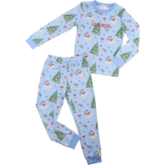Blue Knit Bamboo Print Pajamas