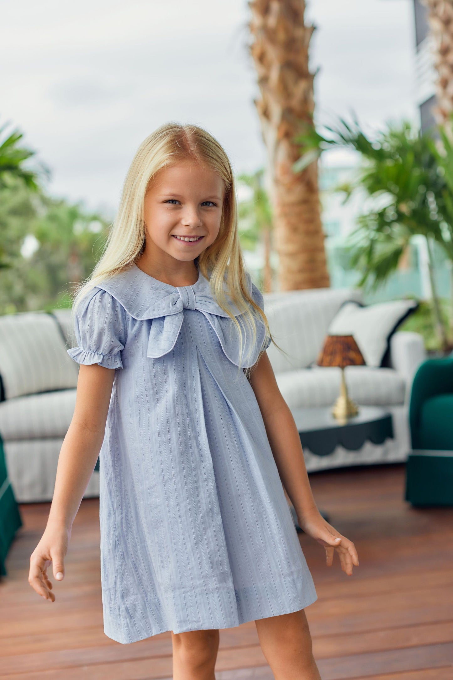 Blue Linen Bow Dress