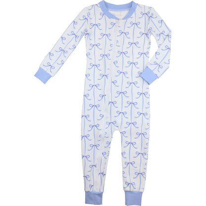 Blue Bow Knit Zipper Pajamas