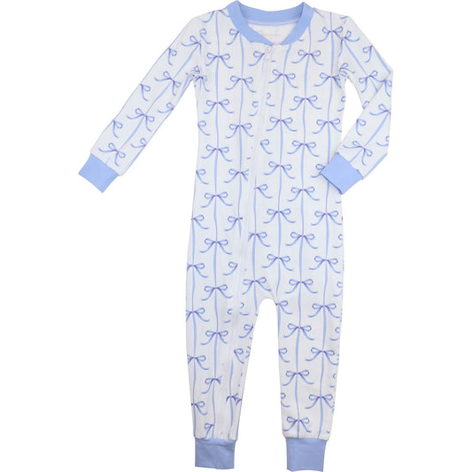 Blue Bow Knit Zipper Pajamas