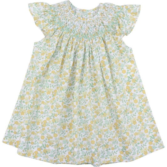 Green And Yellow Floral Smocked Dress