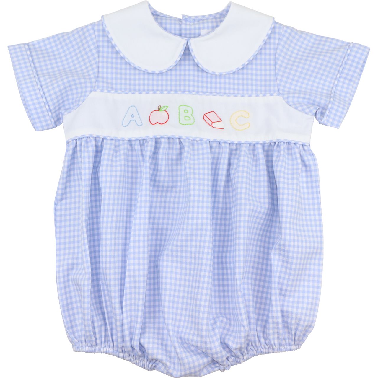 Blue Gingham Shadow Embroidered ABC Bubble