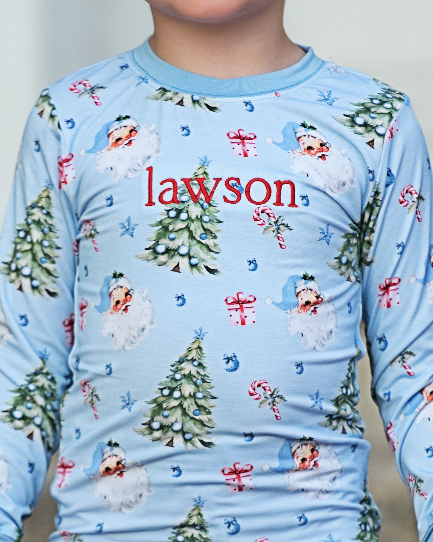 Blue Knit Bamboo Print Pajamas
