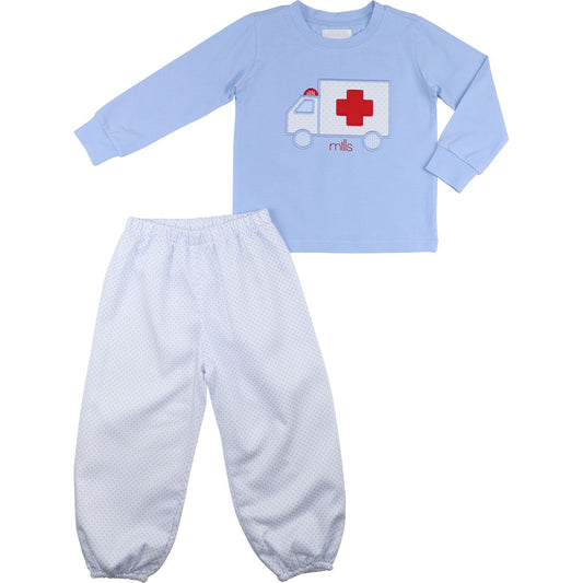 Blue Dot Applique Ambulance Pant Set