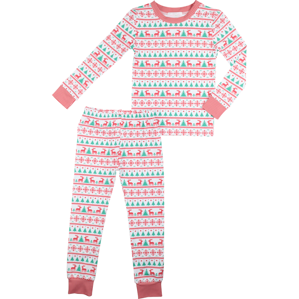 Red And Green Christmas Print Knit Pajamas