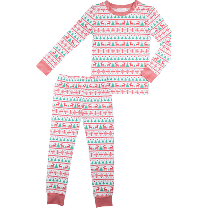 Red And Green Christmas Print Knit Pajamas