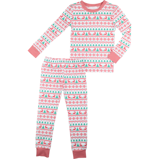 Red And Green Christmas Print Knit Pajamas