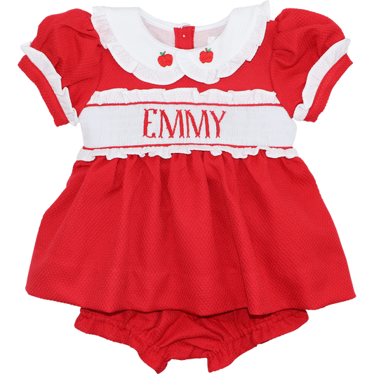 Red Honeycomb Custom Smocked Back To School Diaper Set