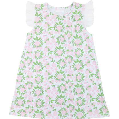 Pink And Green Roses Knit Eyelet Dress