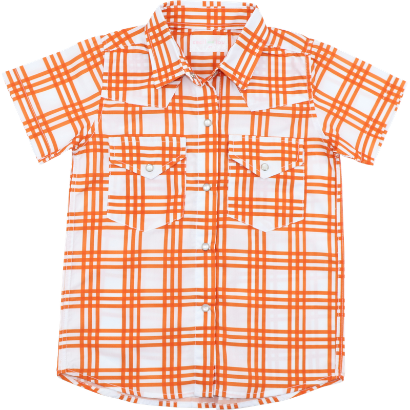 Orange Plaid Pearl Snap Shirt