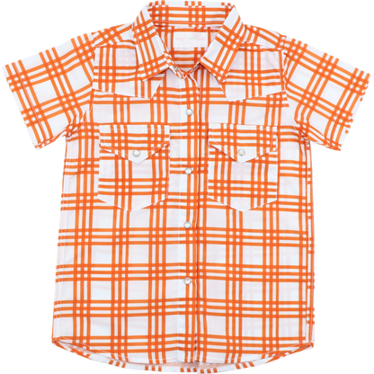 Orange Plaid Pearl Snap Shirt