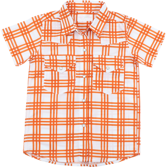 Orange Plaid Pearl Snap Shirt