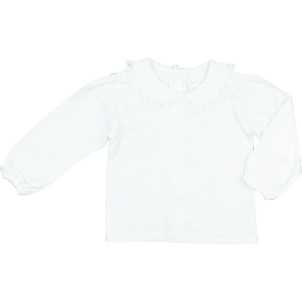 White Knit Long Sleeve Peter Pan Shirt Smocked Threads