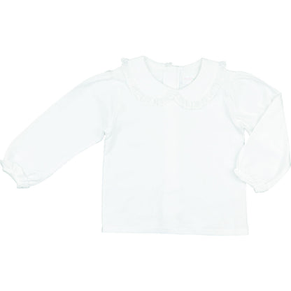 White Knit Long Sleeve Peter Pan Shirt Smocked Threads
