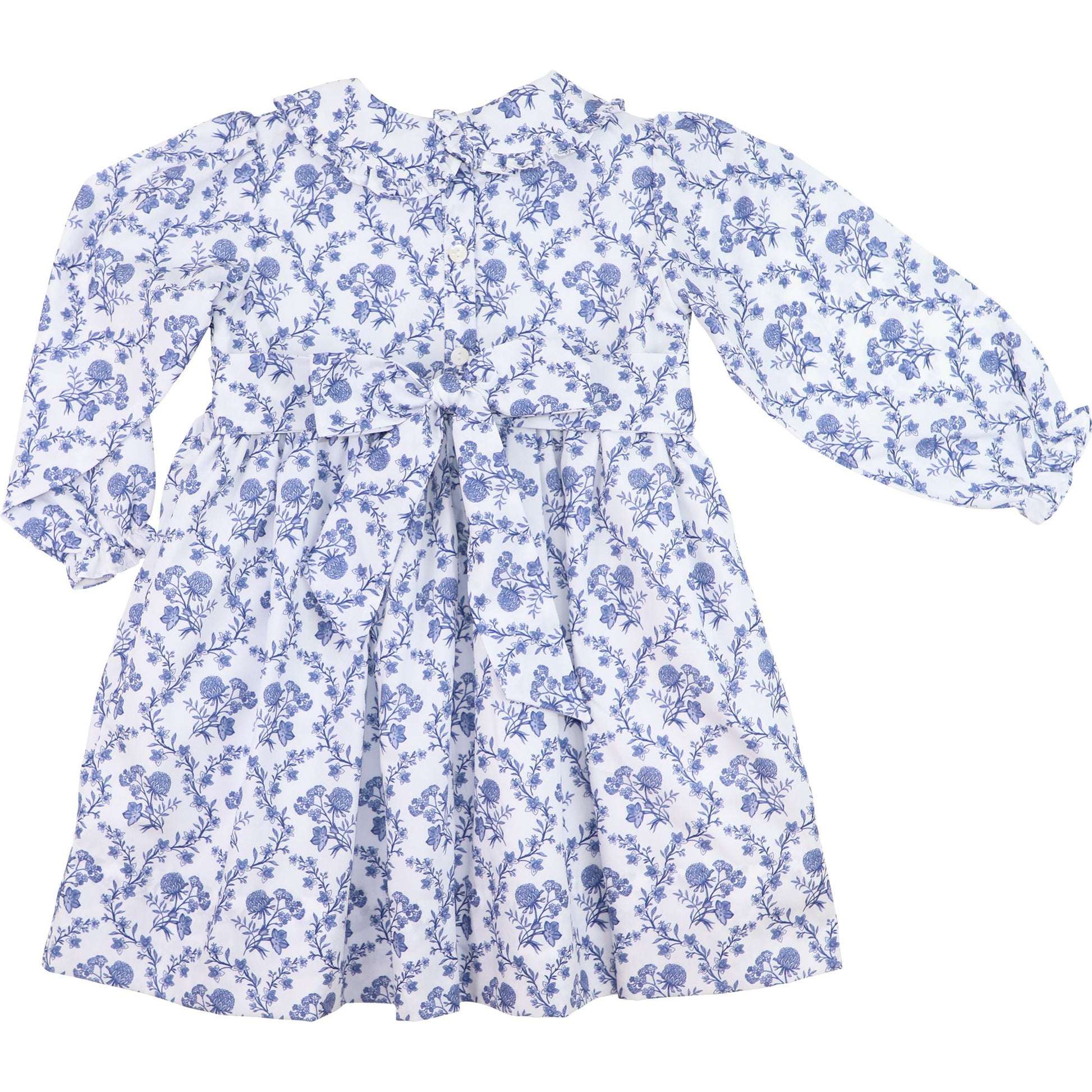 white and blue blue floral pattern dress on a white background