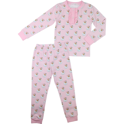 Pink Gingham Knit Santa Pajamas