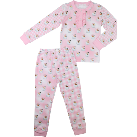 Pink Gingham Knit Santa Pajamas