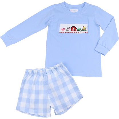 Blue Buffalo Check Smocked Farm Short Set