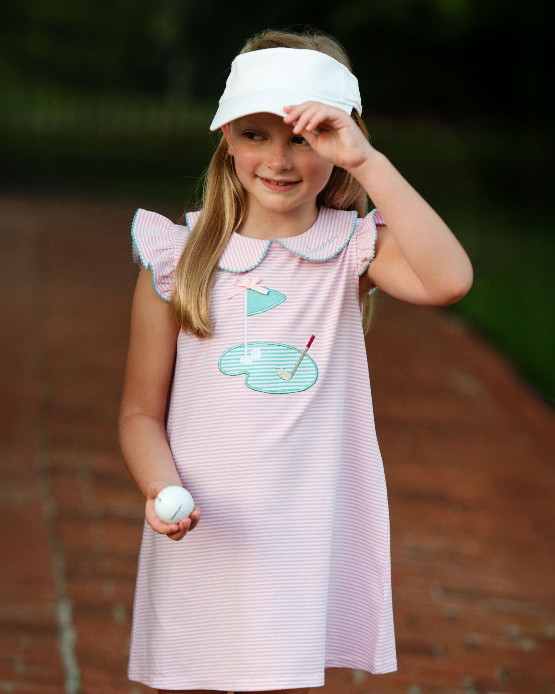 Pink Stripe Knit Applique Golf Dress Size 2T Pink Stripe Knit Applique Golf Dress Size 2T