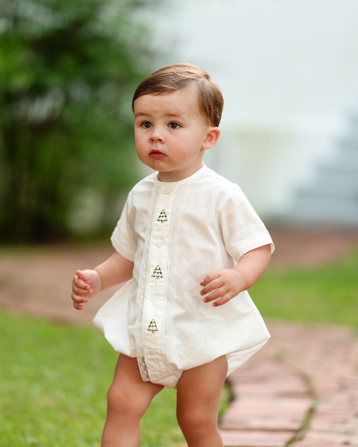 Boys Embroidered Christmas Tree Heirloom Bubble
