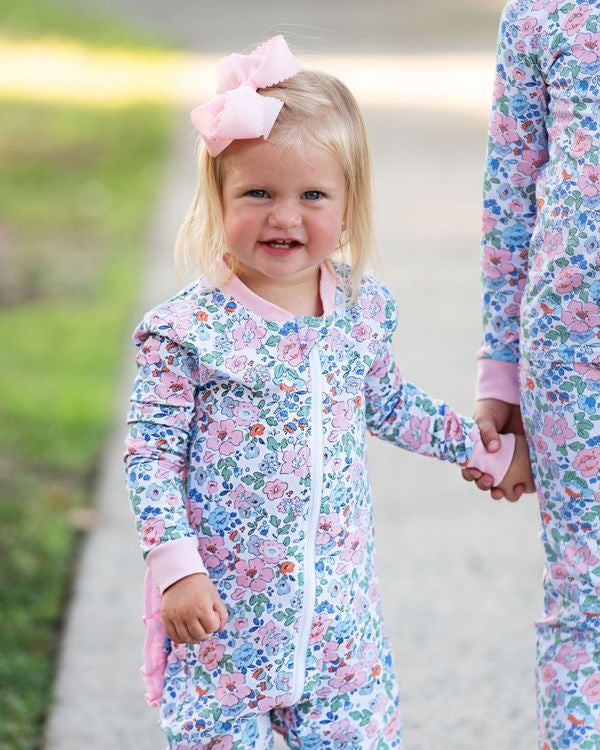 Pink And Blue Liberty Floral Knit Zipper Pajamas