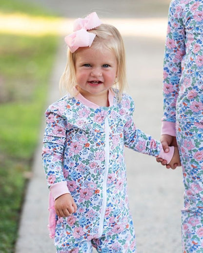 Pink And Blue Liberty Floral Knit Zipper Pajamas