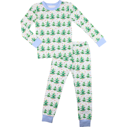 Blue And Green Knit Christmas Tree Pajamas