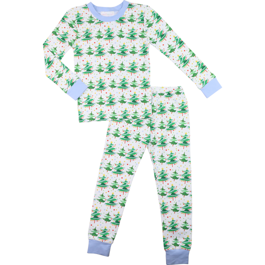Blue And Green Knit Christmas Tree Pajamas