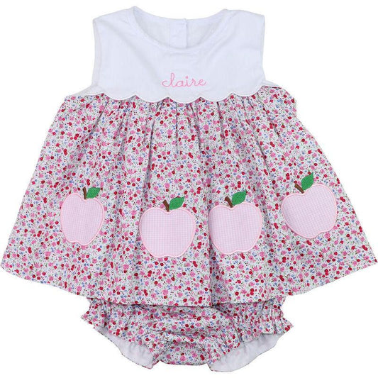 Pink Liberty Applique Apple Diaper Set