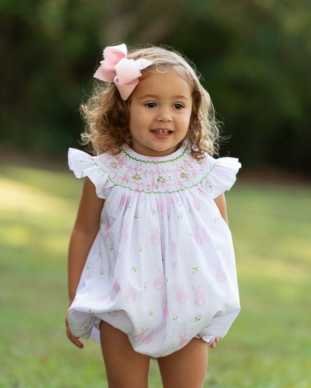 Pink And Green Smocked Bunny Bubble
