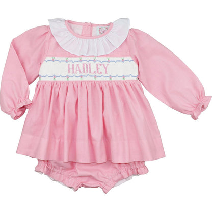 Pink Corduroy Custom Smocked Diaper Set