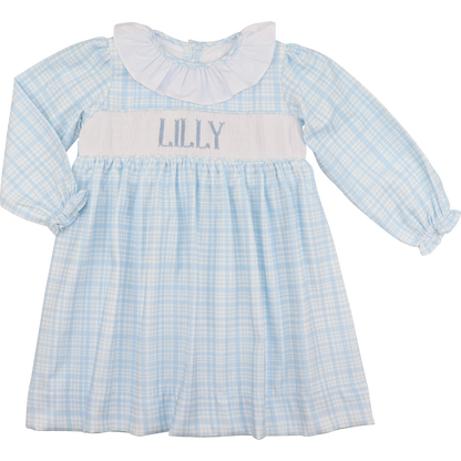 Blue Plaid Corduroy Custom Smocked Dress