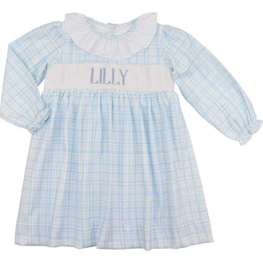 Blue Plaid Corduroy Custom Smocked Dress