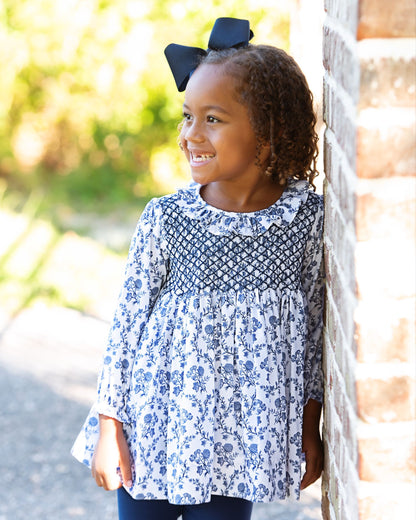 Navy Floral Smocked Legging Set