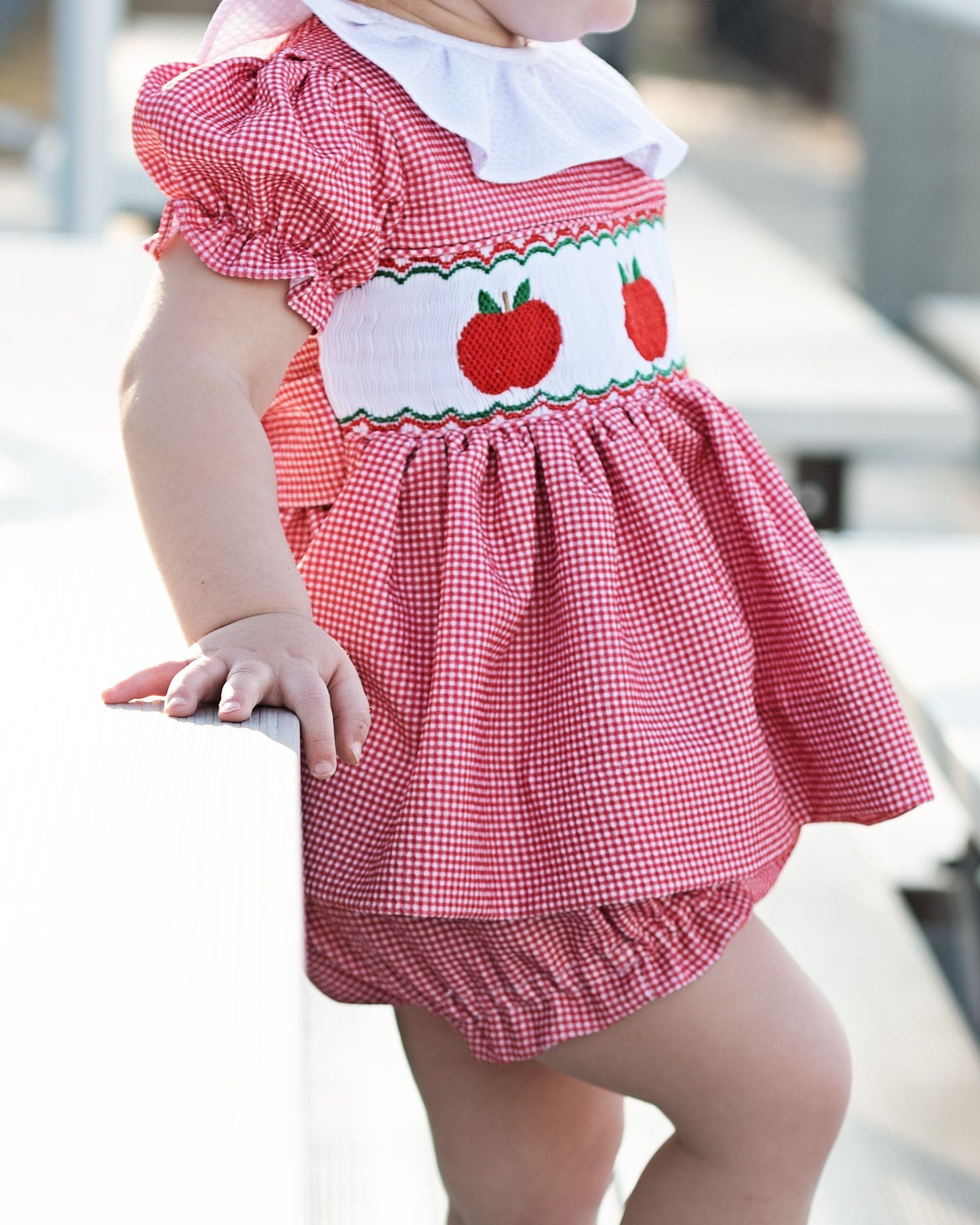Red Gingham Smocked Apple Diaper Set
